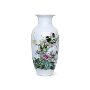 Peony Bush Blue and White Bone China Flower Vase
